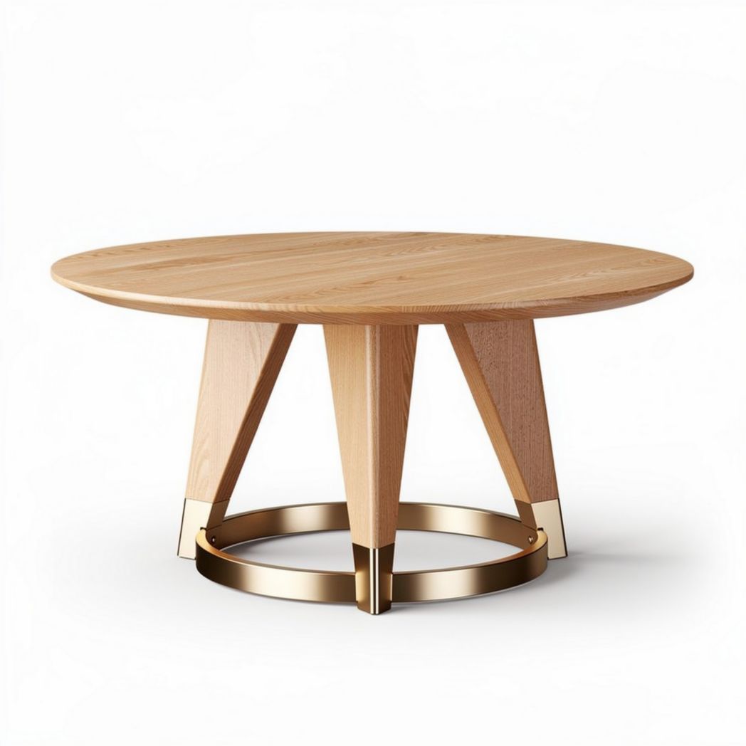 Round wooden coffee table with metal accents 80 x 80 x 40cm