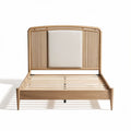 Wooden platform bed frame with upholstered headboard in natural finish 200 x 160 x 100cm