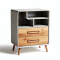 Modern nightstand with natural wood drawers and open storage space 45 x 40 x 60cm