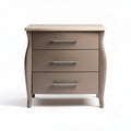 Tan wooden nightstand with three drawers and silver handles 55 x 40 x 70cm