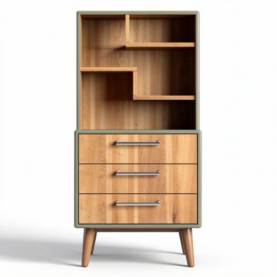 Wooden storage cabinet with three drawers and open shelving 80 x 40 x 150cm