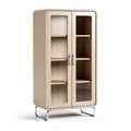 Wooden display cabinet with glass doors and metal legs 100 x 50 x 180cm