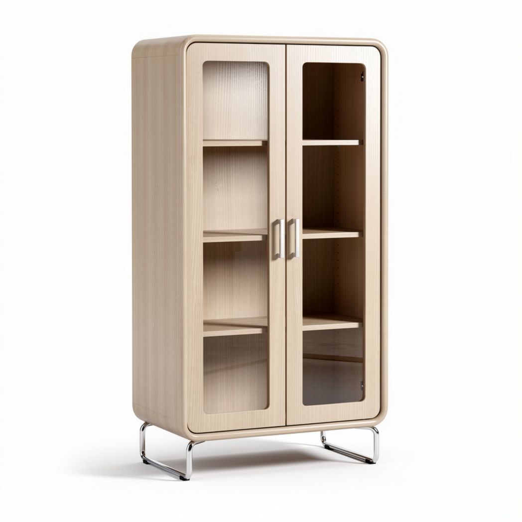 Wooden display cabinet with glass doors and metal legs 100 x 50 x 180cm
