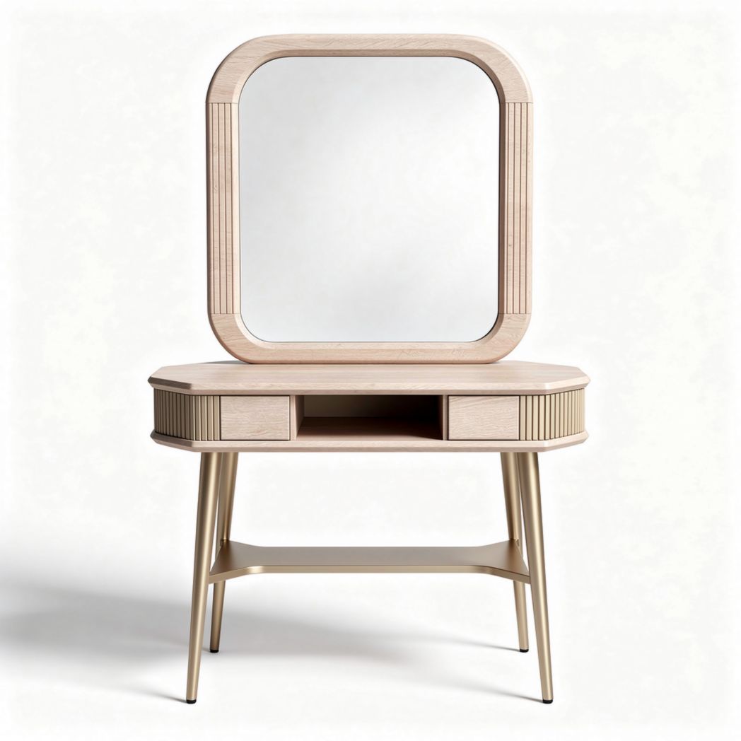 Wooden dressing table with square mirror and drawers 80 x 40 x 150cm