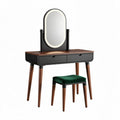 Vanity table set with mirror and stool in black and walnut finish 100 x 45 x 150cm