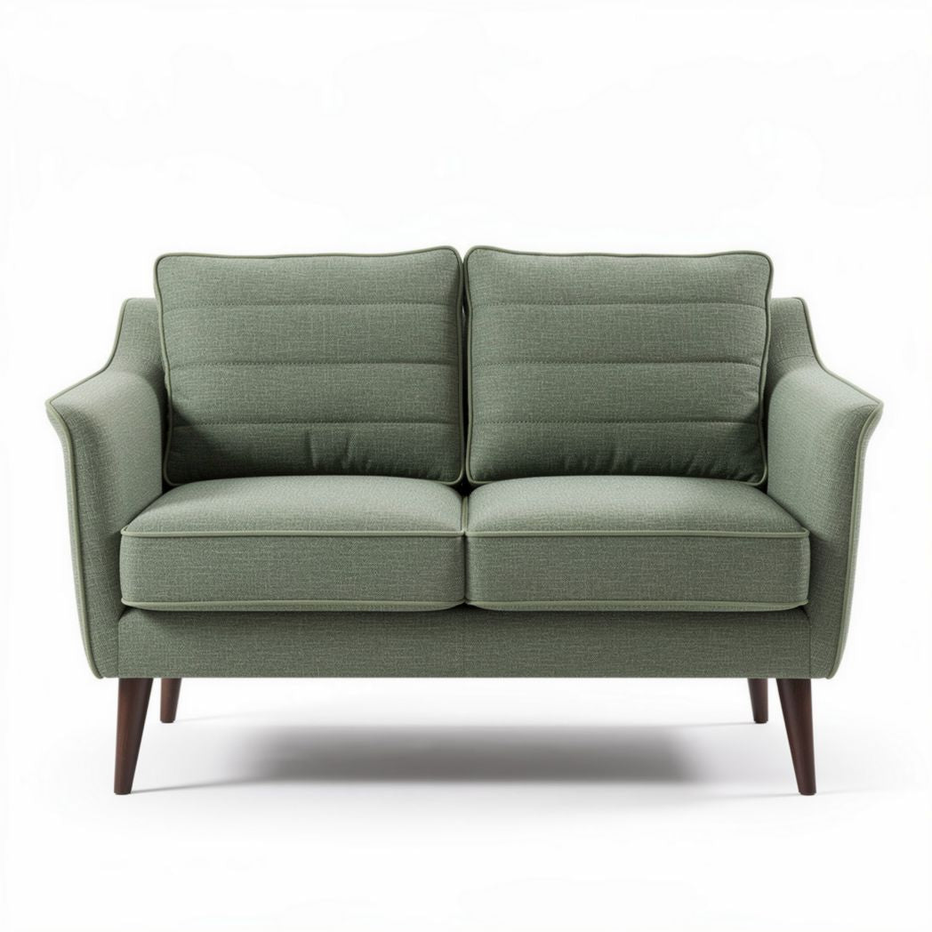 Green upholstered loveseat with wooden legs suitable for living rooms 150 x 80 x 80cm