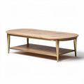 Wooden coffee table with oval top and metal legs 120 x 60 x 45cm