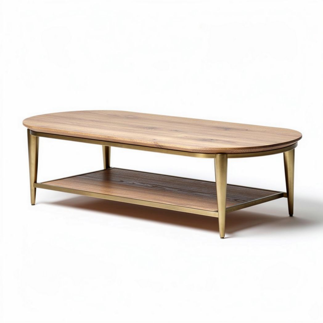 Wooden coffee table with oval top and metal legs 120 x 60 x 45cm
