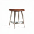 Round side table with wooden top and glass shelf 50 x 50 x 60cm