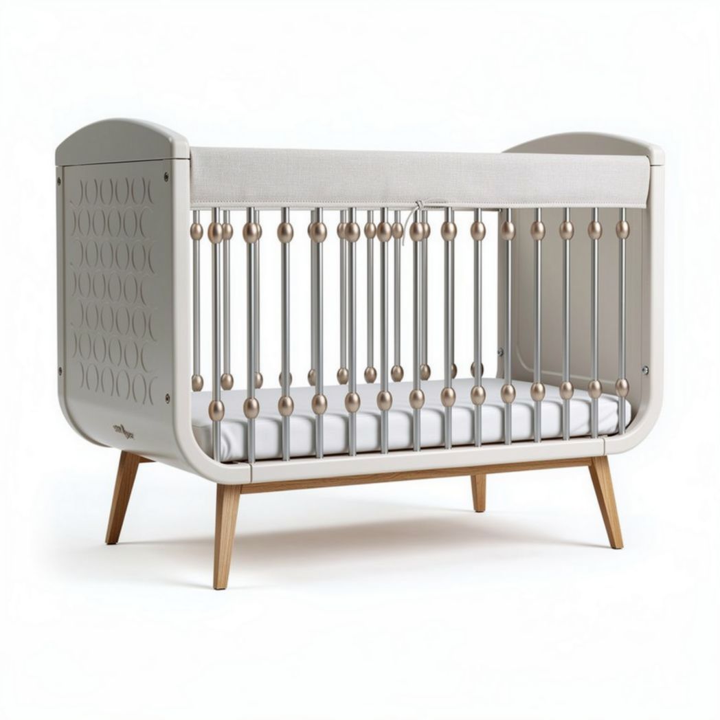 Modern convertible crib with wooden legs and breathable mesh sides 120 x 60 x 90cm