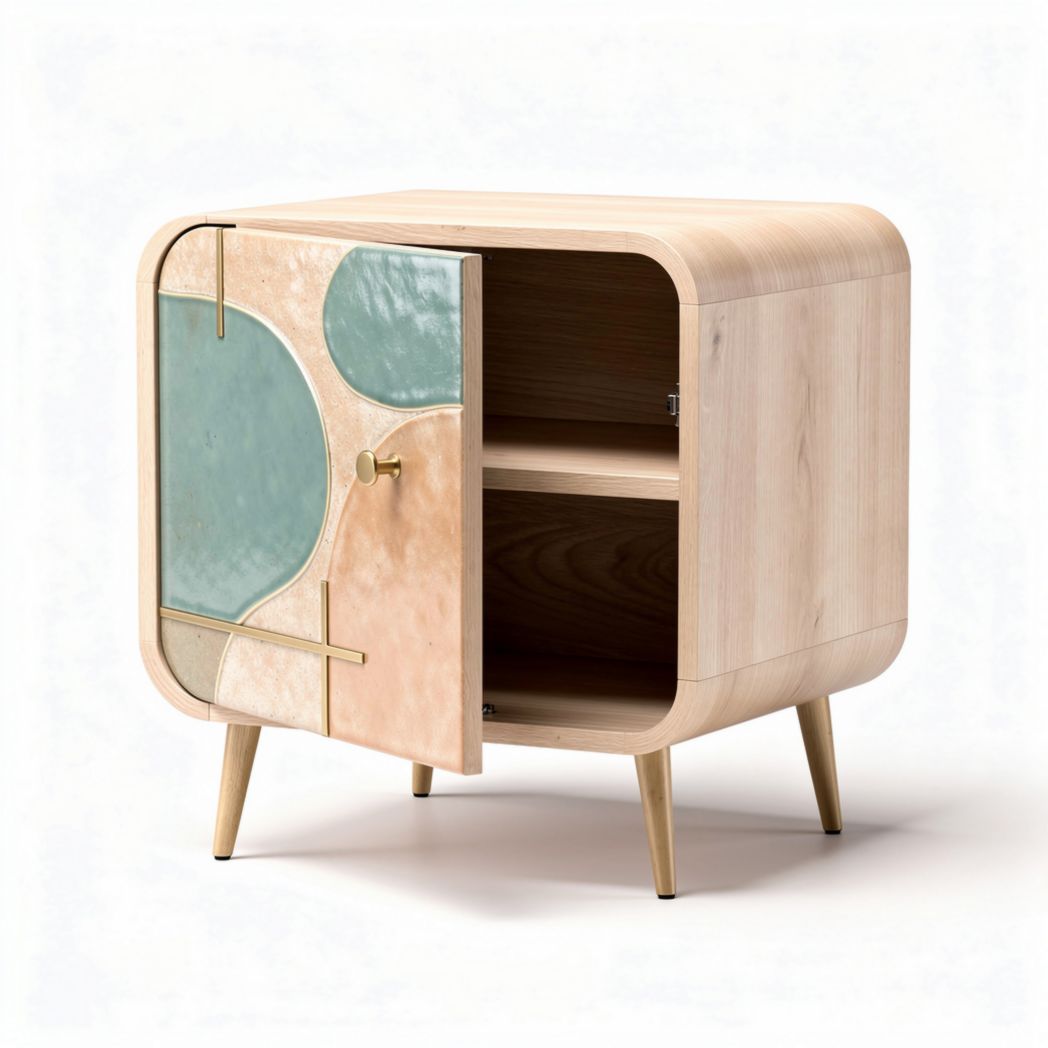 Modern wooden storage cabinet with geometric glass doors 60 x 40 x 50cm