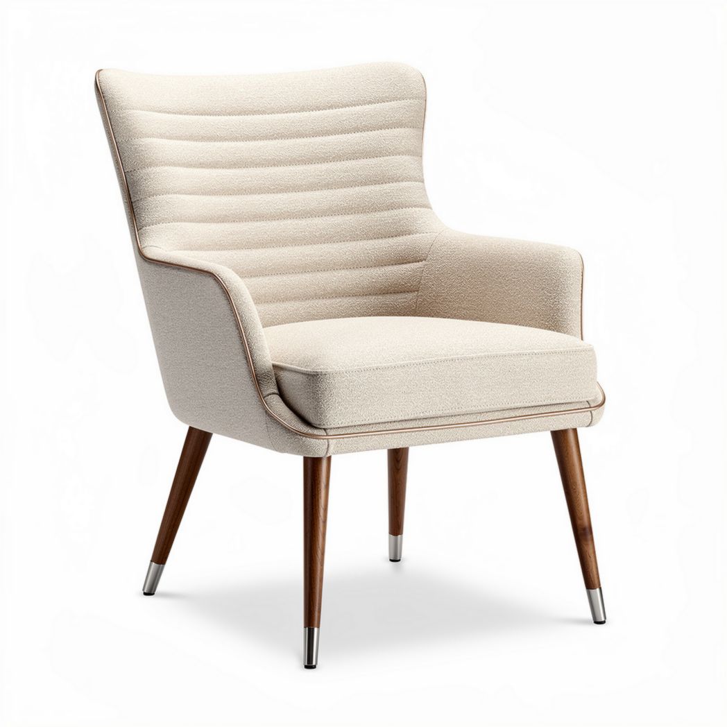 Modern upholstered accent chair in cream color with wood legs 70 x 65 x 85cm