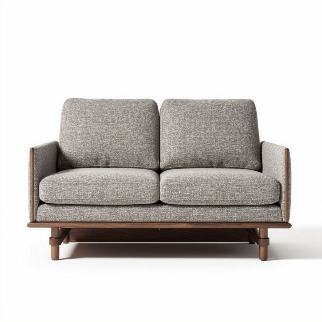 Two-seater sofa in gray fabric with wooden frame 150 x 80 x 70cm