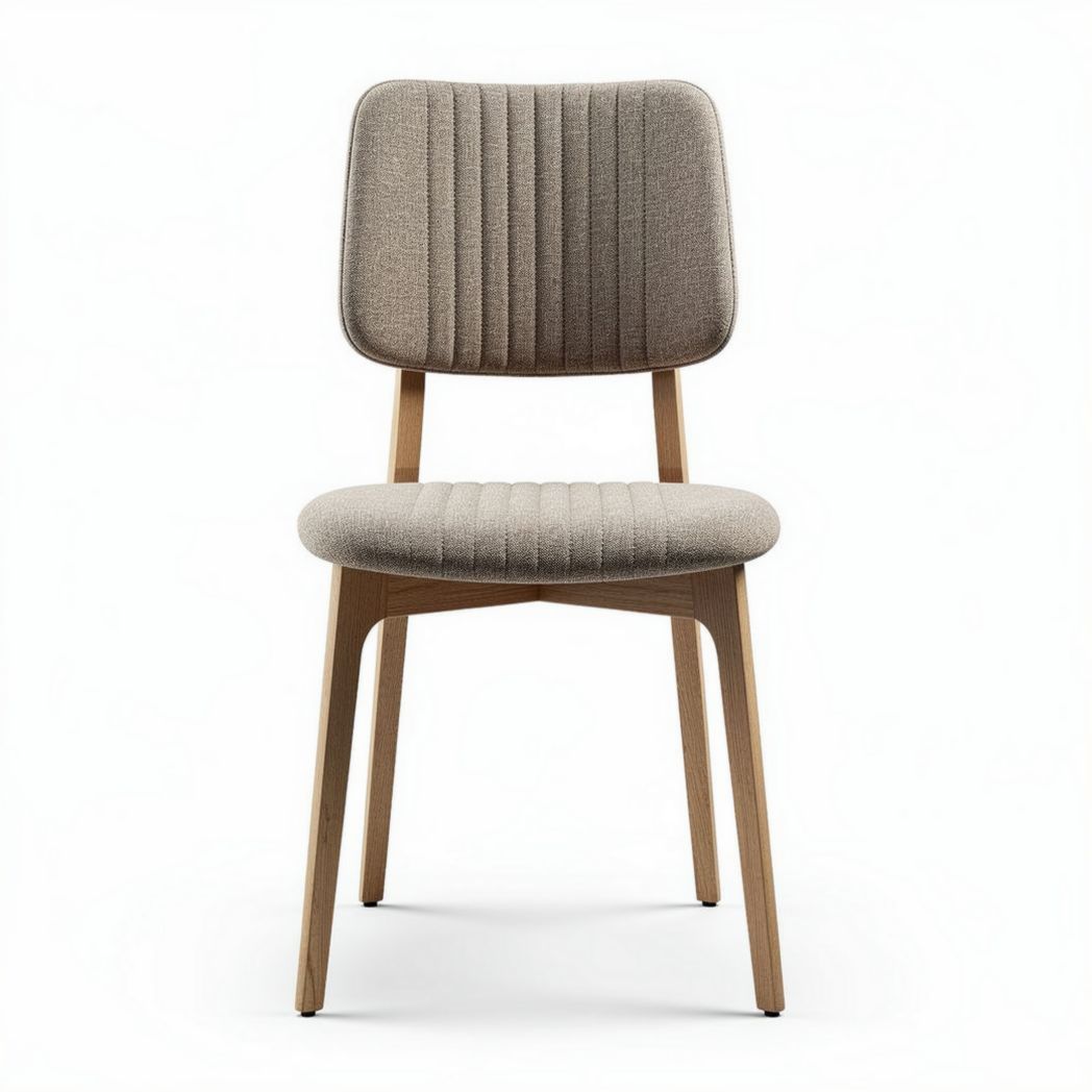 Upholstered dining chair with wooden legs and ribbed fabric in beige 45 x 45 x 85cm