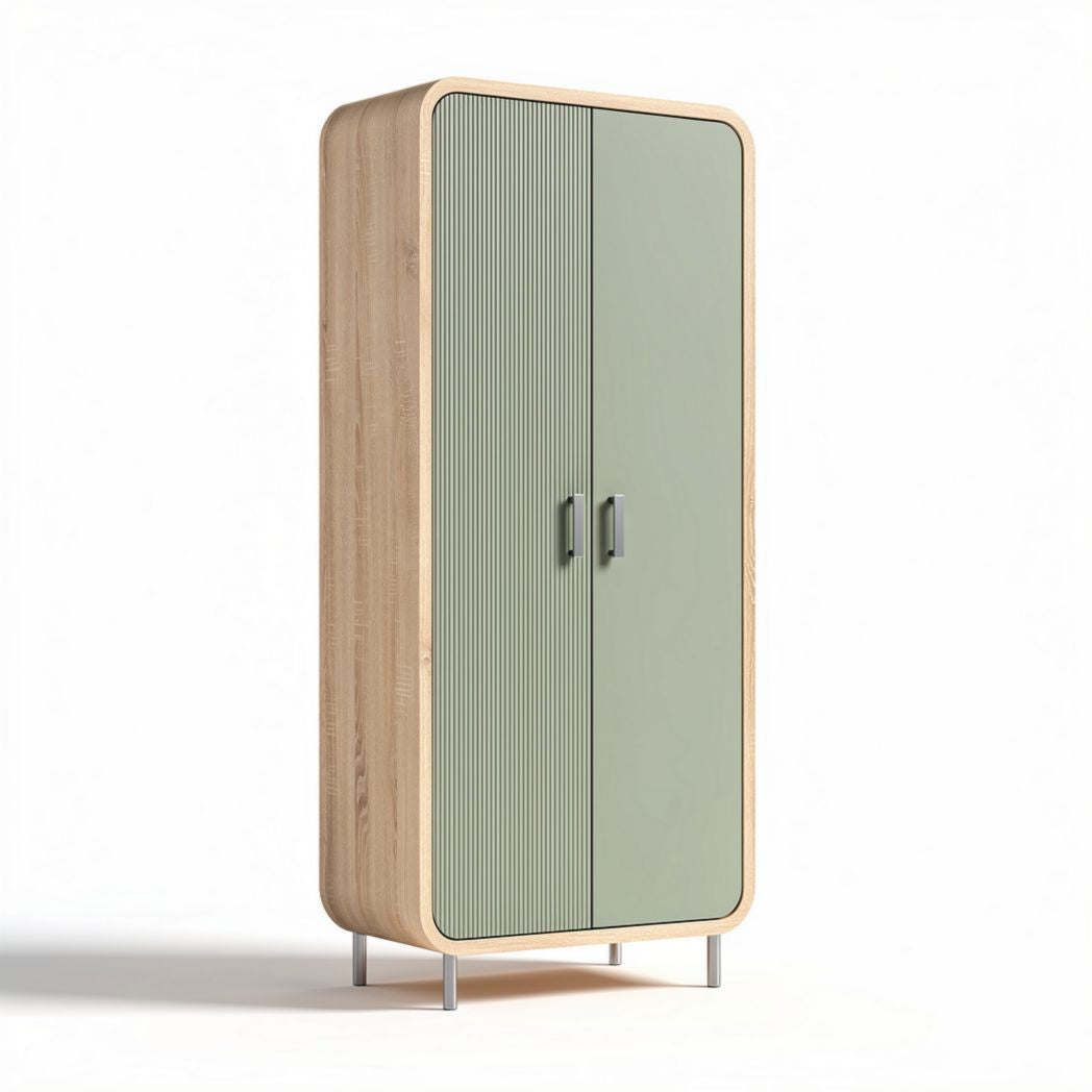 Wooden wardrobe with green ribbed doors and metal legs 40 x 80 x 180cm